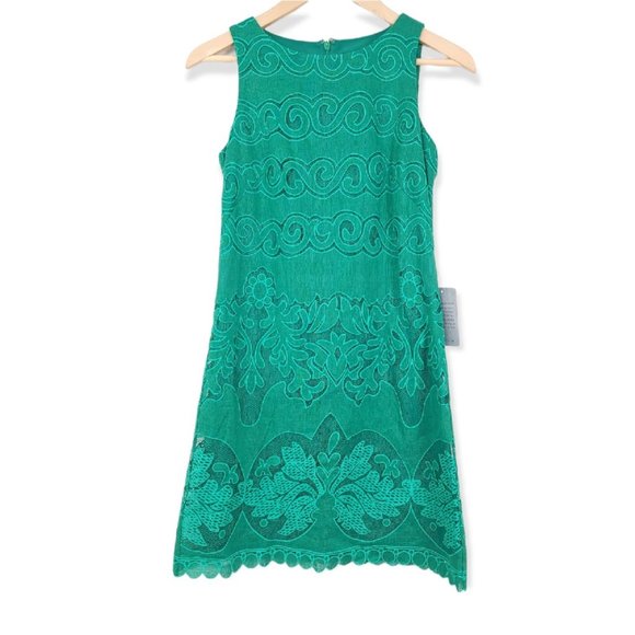 Eliza J Lace A-Line Shift Mini Dress Lace Green Size 0 Petite Nwt - Picture 3 of 7